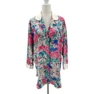 Vintage Victoria's Secret Gold Label Satin Floral Button Sleep Shirt Small